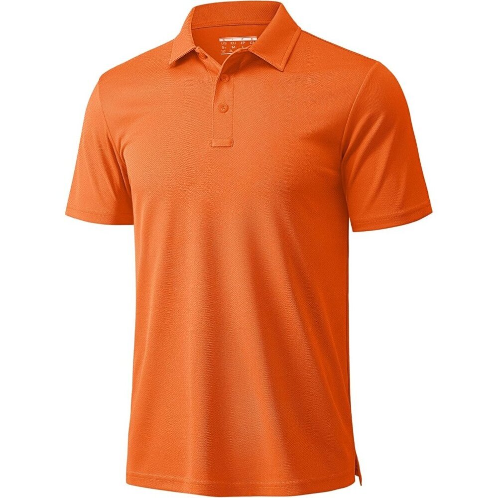 Men's Orange Short Sleeve Quick Dry Collared Moisture Wicking Polo Shirts